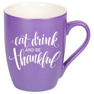 Elanze Designs Eat Drink And Be Thankful Passion Purple 10 ounce New Bone China Coffee Cup Mug - 1 of 4