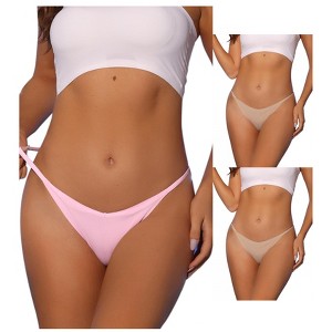Allegra K Women's V-waisted Ruched Invisibles Breathable No Trace Thongs 3 Packs - 1 of 4