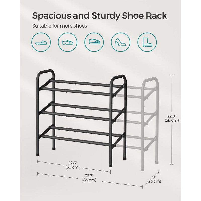 SONGMICS Shoe Rack 12-Tier Tall Metal Shoe Storage Organizer Set of 2 6-Tier Big Stackable Shoes Rack Shelf, 5 of 9