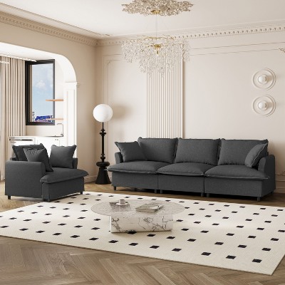 NicBex Couches for Living Room 3pc L-shaped Sectional Sofa Modern Chenille Upholstered Sofa Couch with Movable Ottoman