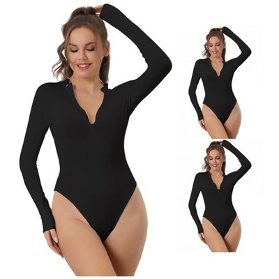 INSPIRE CHIC Women's Zip Front Casual Stand Neck Long Sleeve Slimming Going Out Body Shaper 3 Packs