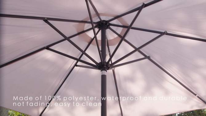 9' x 9' Outdoor Market Patio Umbrella with Push Button Tilt - Devoko, 2 of 5, play video