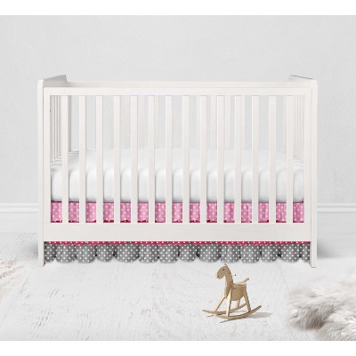 Bacati - Pink/Gray 3 Layer Pin Dots  Girls Cotton Crib/Toddler Crib Skirt