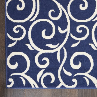 Navy Abstract Botanical 8' x 10' Synthetic Easy-Care Area Rug