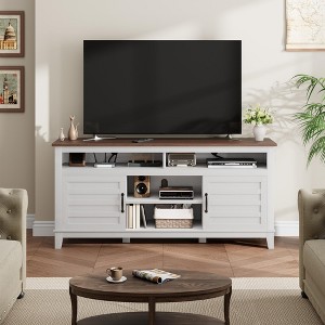 Modern 65 Inch Farmhouse Wood TV Stand,Entertainment Center Console Table, Open Double Door Cabinet & 8 Storage Shelves - 1 of 4