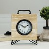 VIP Wood 14.5 in. Brown Square Table Clock with Legs and Handle - 3 of 4