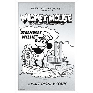 Trends International Disney Mickey Mouse - Black and White Steamboat Willie Framed Wall Poster Prints - 1 of 4