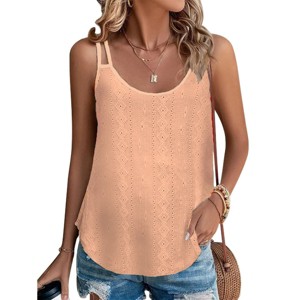 Women's Tank Tops Eyelet Embroidery Sleeveless Spaghetti Strap Tops Scoop Neck Cute Loose Fit Casual Summer Textured Cami Tops - 1 of 4