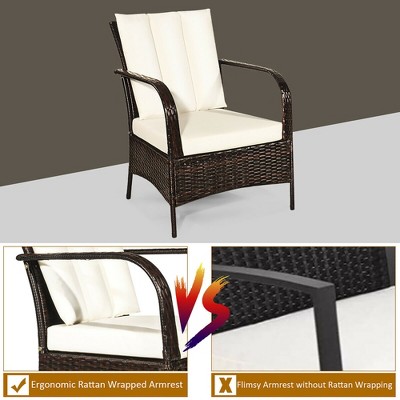 3-Piece Beige Rattan Patio Set with Cushions and Glass Table