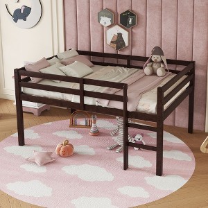 Sapphtopaz Twin Size Loft Bed, Rubber Wood Loft Bed Frame with Strengthened Slats, Ladder, Guardrail, Bed Frame for Kids,Teens,Box Spring Not Required - 1 of 4