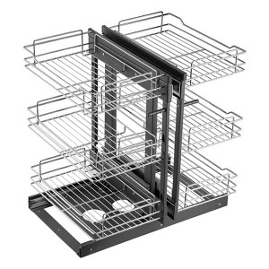 VEVOR Min 15"W Opening Blind Corner Pull Out Organizer, 3 Tier 6 Shelf Kitchen Cabinet Organizer, Chrome Carbon Steel Storage Basket, Gray - 1 of 4