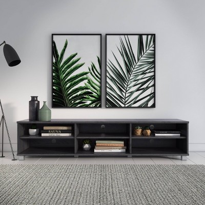 Modern Gray Wood Grain & Silver Leg TV Stand for Up to 85" TVs