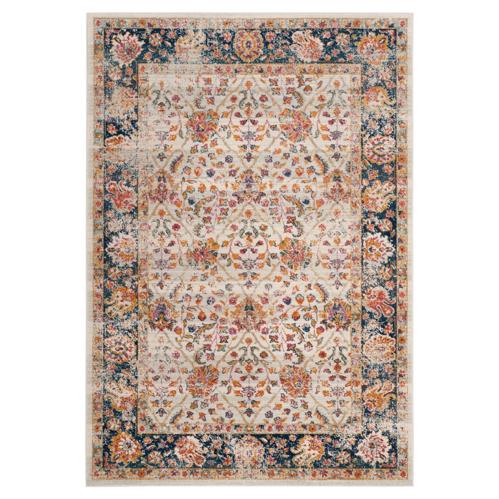  Cream/Navy Floral Loomed Area Rug