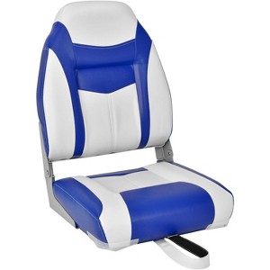 Gymax 1/2PC High Back Boat Seat Folding Fishing Seat w/ Soft Padded Cushion Fold-down Captain Boat Seat w/ Flexible Hinges Black/Blue - 1 of 4