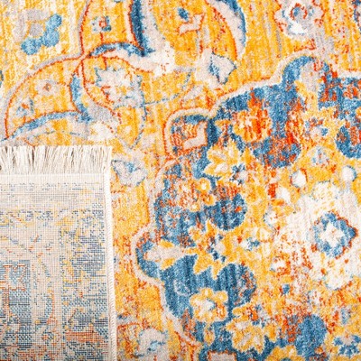Vintage Blue and Multicolor Floral Motif Area Rug
