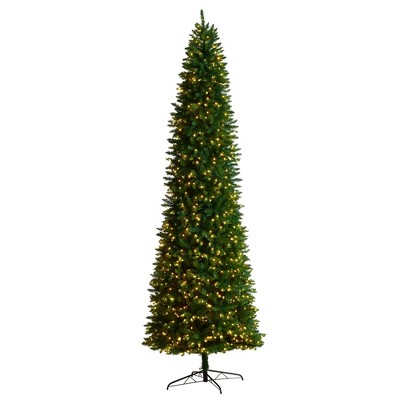 Nearly Natural 11-ft Slim Green Mountain Pine Christmas Tree with 950 Clear LED Lights and 2836 Bendable Branches