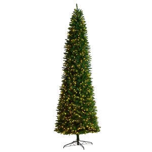 Nearly Natural 11-ft Slim Green Mountain Pine Christmas Tree with 950 Clear LED Lights and 2836 Bendable Branches - 1 of 4