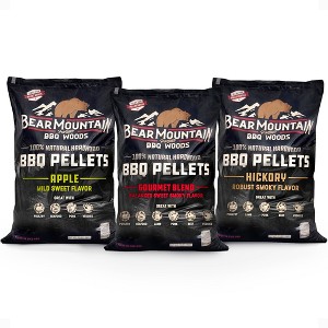 Bear Mountain BBQ All Natural Hardwood Gourmet Blend, Hickory, and Apple Smoker Pellets for Outdoor Grilling, 20 Pound Bag Each - 1 of 4