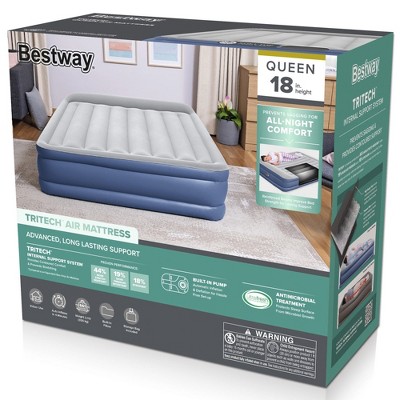 Queen Size Blue Raised Air Mattress with Electric Pump