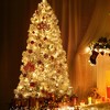 Artificial Christmas Tree, Hinged Christmas Tree with Metal Stand for Party, Pre-Lit Christmas Treewith Metal Stand for Home Decoration , - 4 of 4
