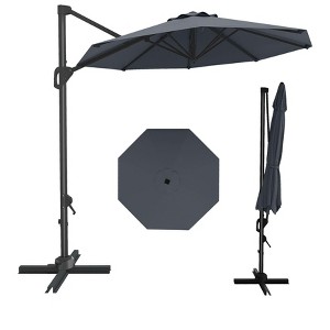 10FT Cantilever Patio Umbrella with Base - 360° Rotating Outdoor Market Sun Shade for Pool & Deck - 1 of 4