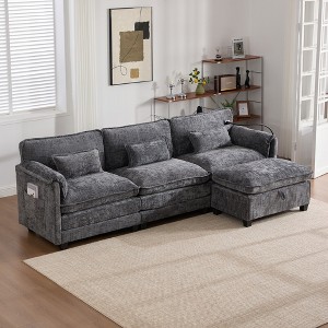 GDFStudio Alger Modern 112" L-Shaped Chenille Upholstered Sectional Sofa with Movable Storage Ottoman and Phone Holde - 1 of 4