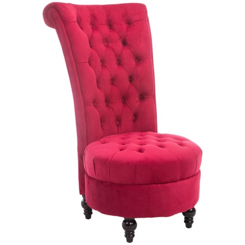 HOMCOM High Back Accent Chair Upholstered Armless Chair Retro Button Tufted Royal Design with Thick Padding and Rubberwood Leg Crimson Red