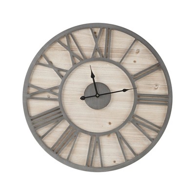 LIVN CO. Farmhouse 23.6" Round Wood Roman Numerals Wall Clock