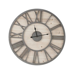 LIVN CO. Farmhouse 23.6" Round Wood Roman Numerals Wall Clock - 1 of 4