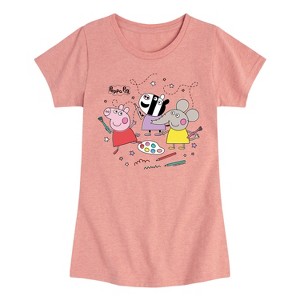 Girls' - Peppa Pig - Zoë Zebra and Emily Elephant Painting Fitted Short Sleeve Graphic T-Shirt - 1 of 4