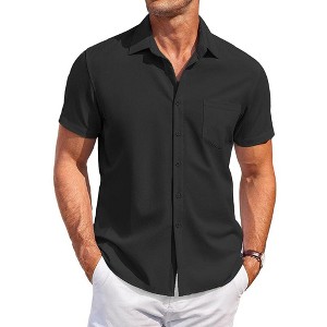 COOFANDY Mens Short Sleeve Shirts Casual Button Down Shirts Summer Beach Shirt Wrinkle Free - 1 of 4