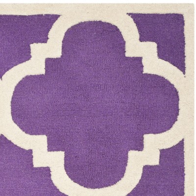 Hand-Tufted Purple and Ivory Wool Geometric Area Rug