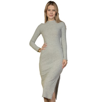 Slickblue Women's Sweater Knit Midi Dress, Mock Neck with Split Thigh, Long Sleeve Style, 3 Color Options, Size S-L