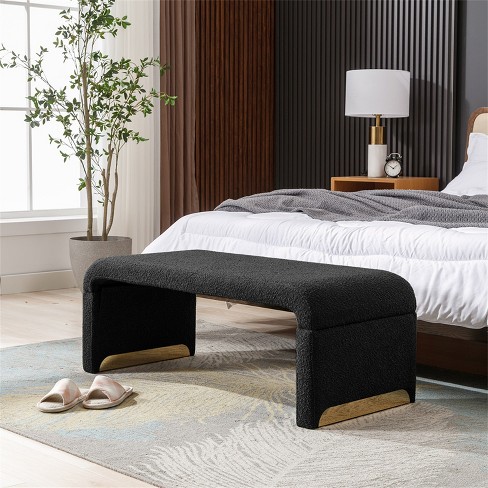 Modern End Of Bed Bench Black Window Bench Upholstered Footrest Stool With Gold Metal Legs Boucle Bench For Entryway Hallway Living Room Maison Boucle