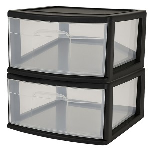 Homz 2 Pack Storage Cart, Wide Body 1 Drawer Plastic Container for Home and Office Organization, Black Frame with Clear Drawers - 1 of 4