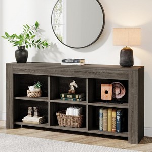 Tribesigns Horizontal Bookcase, 6 Cube Storage Organizer Long Bookshelf, Wide Cubby console table for Home Office, Living Room - 1 of 4