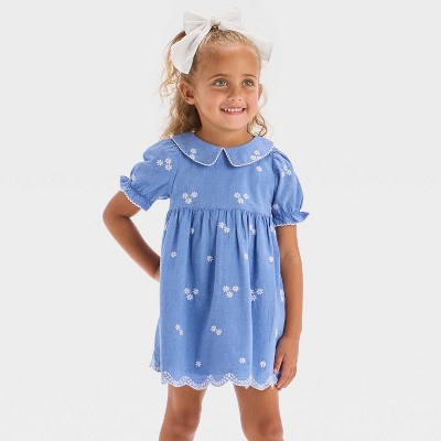 Toddler Girls' Floral Woven Dress - Cat & Jack™ Blue 2T