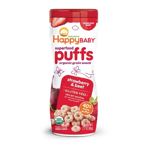 Happy Baby Organics Gluten Free Superfood Puffs Organic Grain Snack Strawberry Beet 2.1oz Target