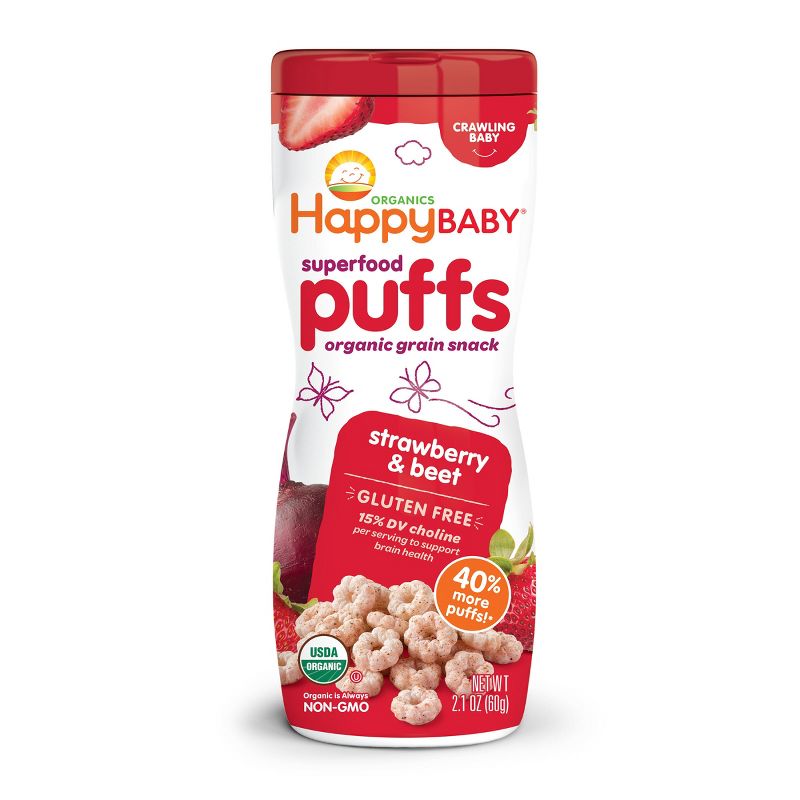 HappyBaby Strawberry &#38; Beet Superfood Baby Puffs - 2.1oz, 1 of 7