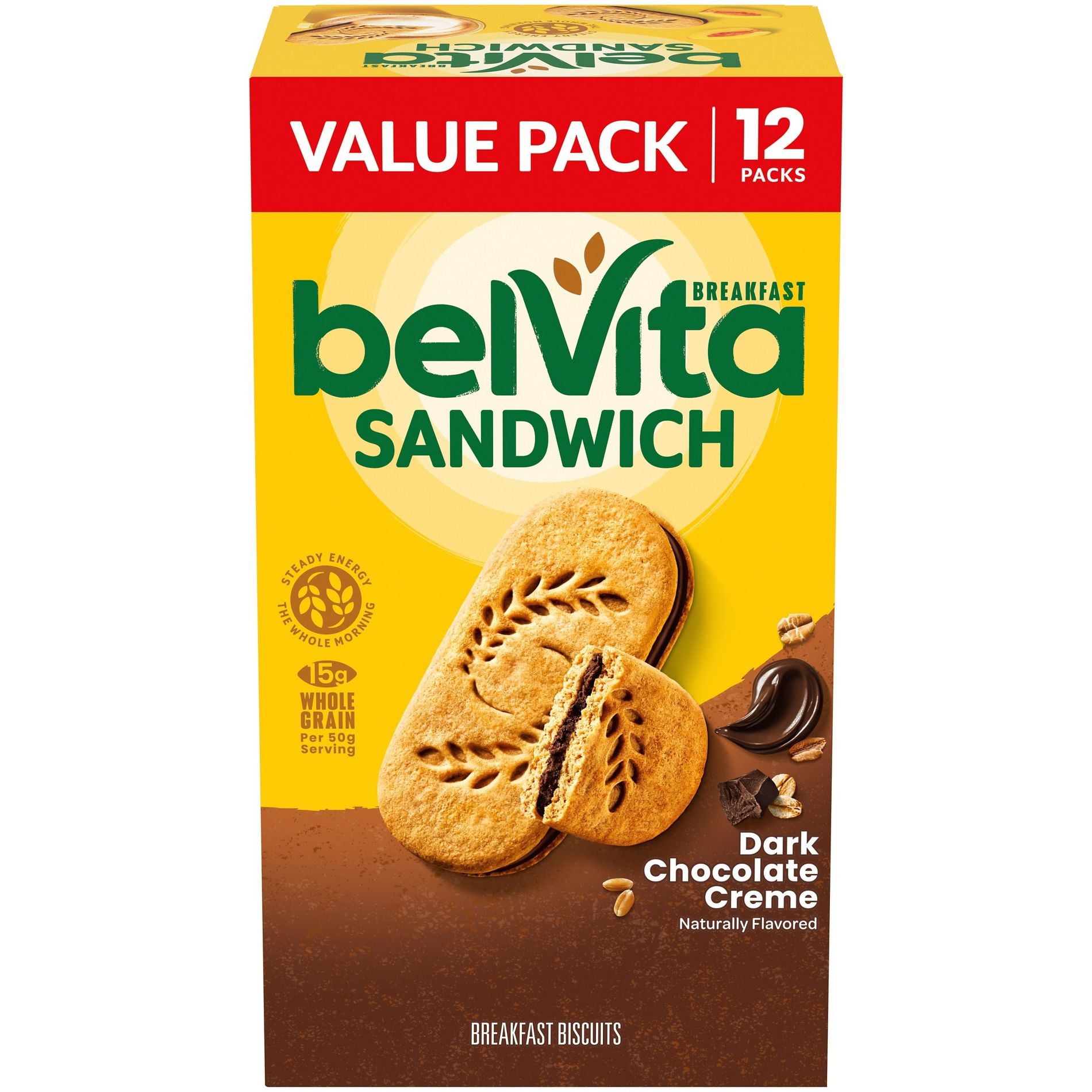 belVita Dark Chocolate Crème Breakfast Bar Biscuit Sandwiches Value Pack - 12ct