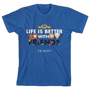 Bioworld Friends TV Life Is Better With Friends Boy's Royal Blue T-shirt - 1 of 2
