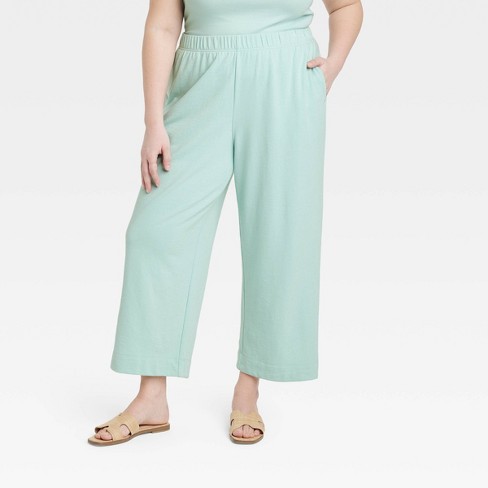 Women's High-Rise Cropped Wide Leg Pants A New Day Mint Green Size
