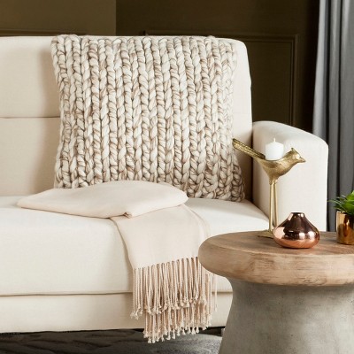 Natural Taupe Handloom Wool Braided Throw Pillow Set