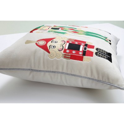 Off-White Velvet Nutcracker Embroidered Euro Throw Pillow Cover