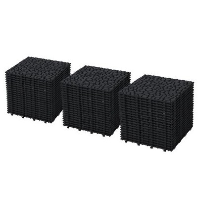 Dolonm 12"x12" Black Interlocking Deck Tiles – Plastic, Waterproof & Anti-Slip for Patio, Balcony, Shower