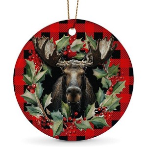 Lomsoe Moose Ornaments for Christmas Tree Ceramic Christmas Ornaments Red Christmas Gift Christmas Decor Christmas Tree Ornament - 1 of 4
