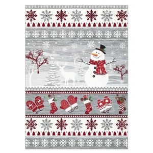9'x12' Christmas Area Rug for Living Room, Washable Non Slip Snowman Snowflake Bedroom Rugs, Winter Holiday Home Decor Rug for Nursery Room, Gray - 1 of 4