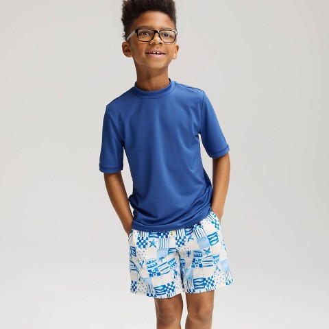 Детские купальники Cat & Jack Boys' Coastal Checker Swim Trunks - Cat & Jack™ Blue/Chiffon Cream S
