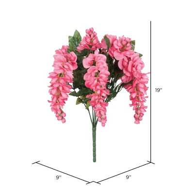 Vibrant Pink Artificial Wisteria Bush with Green Leaves, 24"