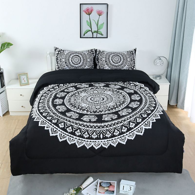 PiccoCasa Bohemian Black Comforter Sets 3D Printed Themed Reversible Design 3 Pcs, 1 of 9